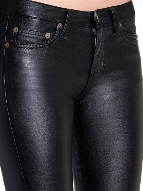 Lyst Saint Laurent Low Rise Skinny Faux Leather Trousers In Black