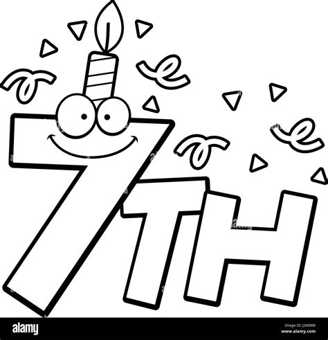 A Cartoon Illustration Of The Text 7th With A Birthday Candle And