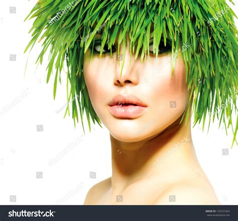 Beauty Spring Woman Fresh Green Grass Stock Photo 133721024 Shutterstock