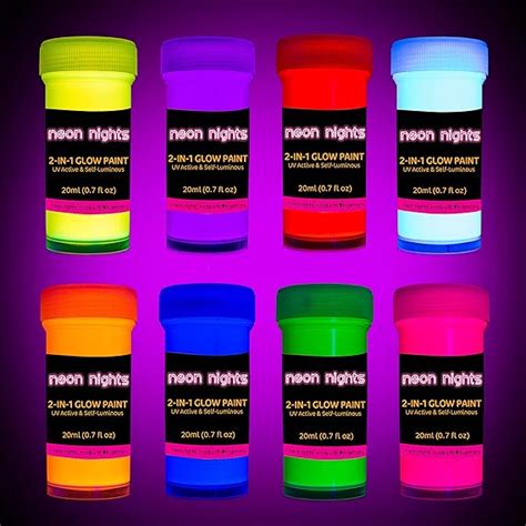 2 In 1 Glow In The Dark Acrylic Paint Set By Neon Nights Glows In The