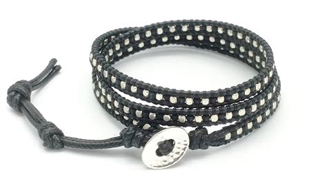 Hematite Garnet Black And Silver Beads Leather Wrap Bracelet 3 Wraps
