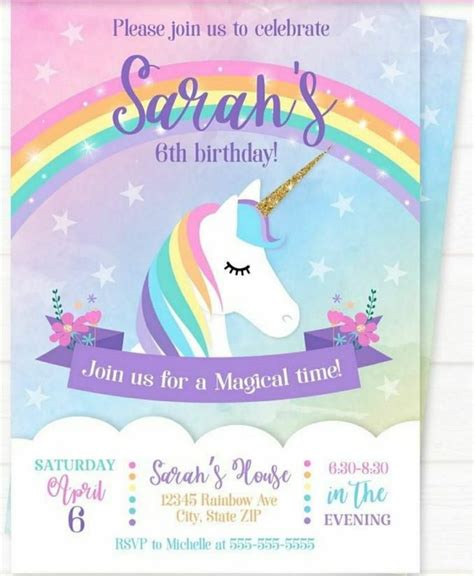 Pin By Perla Martinez On Amor Rainbow Unicorn Birthday Invitations