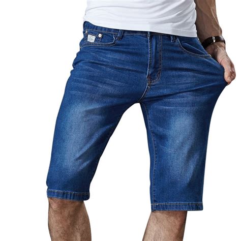 Mens Summer Stretch Lightweight Blue Denim Jeans Short For Men Jean Shorts Pants Plus Size 32 33