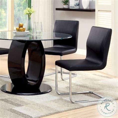 Lodia I Black Glass Top Round Pedestal Dining Room Set From Furniture