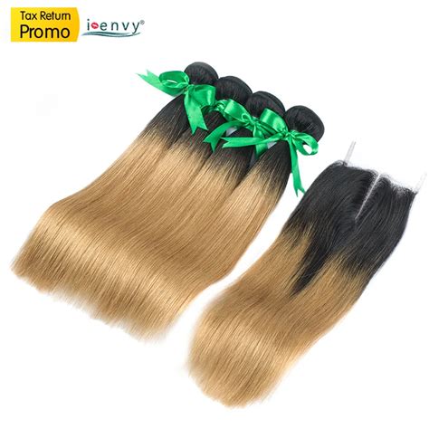 Ienvy Honey Blonde Bundles With Closure Human Hair Straight Colored