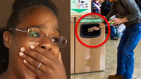 this lady sees crying man forced to throw package in trash what she digs out is heartbreaking