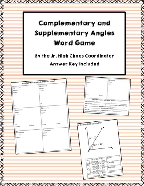 Complementary And Supplementary Angles Word Game Supplementary Angles