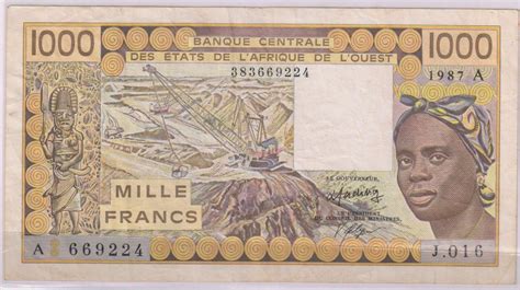 Ivory Coast West African States 1000 Francs Used Currency Note A