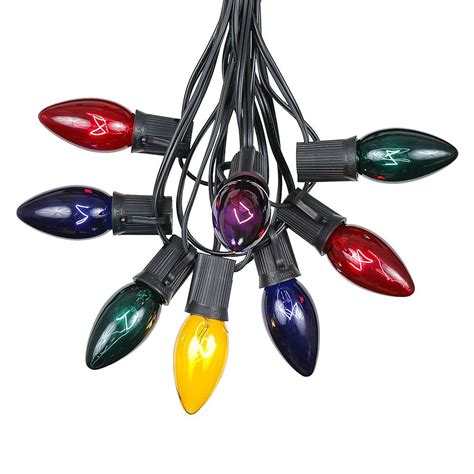 100 Multi Colored C9 Christmas Light Set On Black Wire Novelty Lights Inc