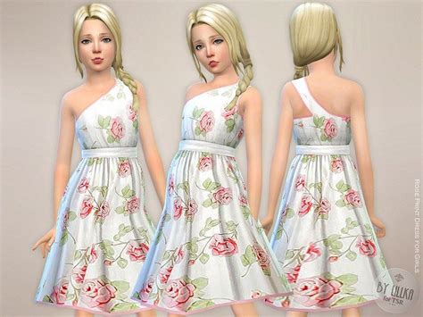 Rose Print Dress For Girls The Sims 4 Catalog Sims 4 Cc Kids
