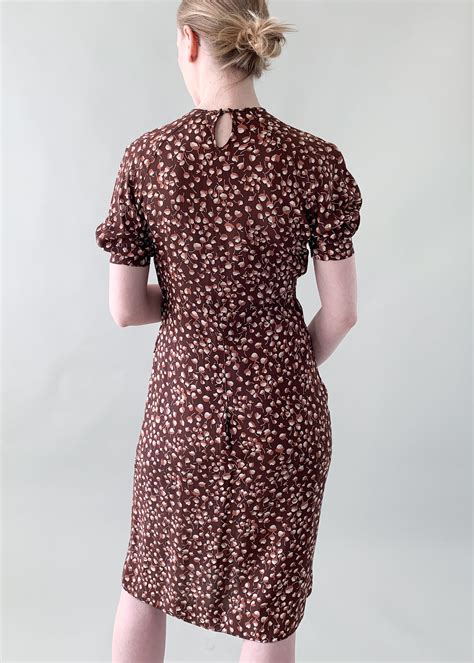 Vintage 1930s Rayon Leaf Print Dress Raleigh Vintage