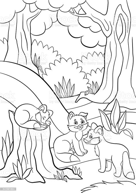 Coloring Pages Wild Animals Three Little Cute Baby Fox