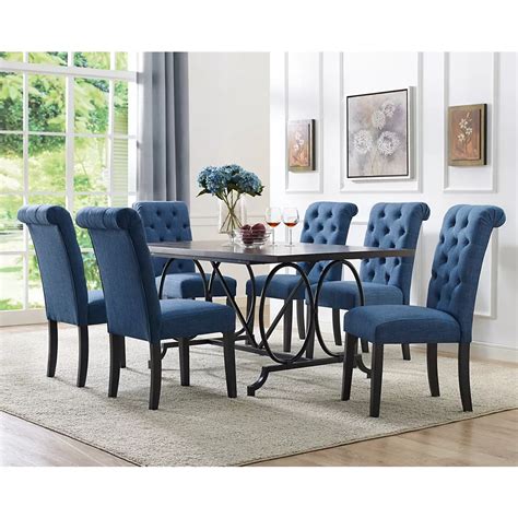 Brassex Inc Soho 7 Piece Dining Set Table 6 Chairs Blue The Home