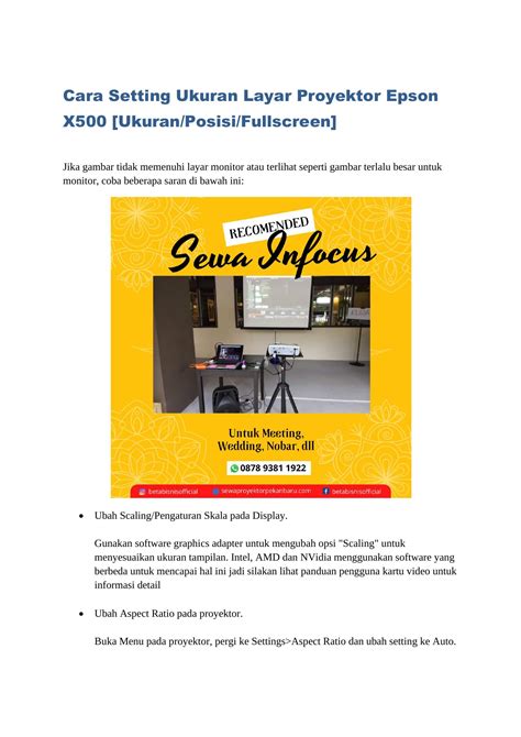 Cara Setting Ukuran Layar Proyektor Epson X500-dikonversi.pdf | DocDroid