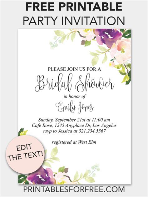 Learn exactly how to address bridal shower invitations and word them! Purple Floral Printable Bridal Shower Invitation ...