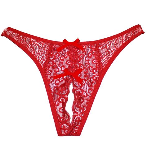 Red Floral Lace Open Crotch Lace Thong Etsy