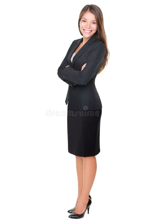 Full Body Portrait Of A Young Happy Standing Beautiful Business Woman