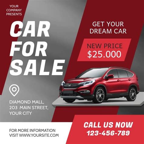 Red And Grey Car For Sale Ad Square Video Car Advertising Design
