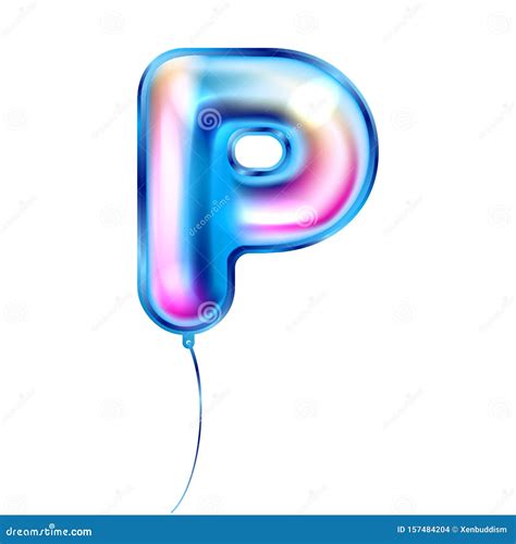 Blue Metallic Balloon Inflated Alphabet Symbol P Stock Illustration