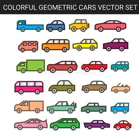 Simple Flat Colorful Geometric Cars Vector Set Stock Vector