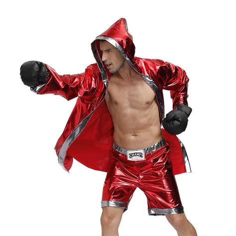 Mens Red World Champion Boxing Clothing Cloak And Shorts Adult Cosplay