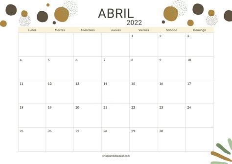Calendario Abril 2022 Para Imprimir Gratis ️ Una Casita De Papel