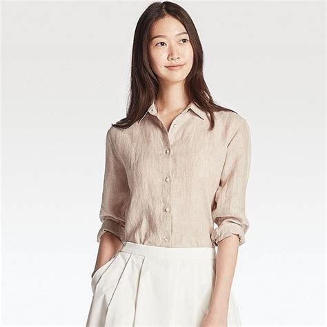 Uniqlo Womens Premium Linen Long Sleeve Shirt Shirts Women Fashion