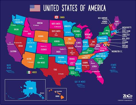 Mapa de Estados Unidos con Capitales para niños Póster de Norteamérica laminado para aula