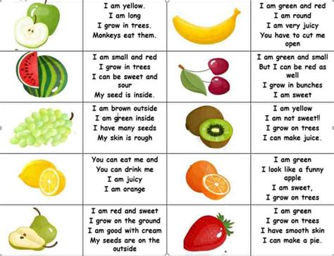 Fruit Dominoes And Riddles Activity For Esl Kindergarten And Primary