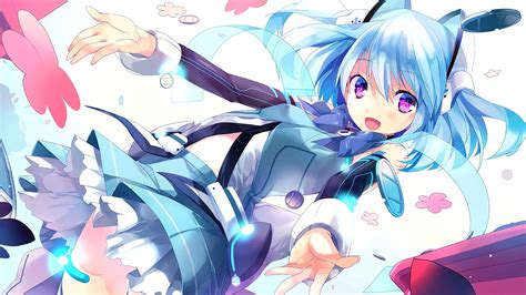 Papel De Parede Ilustração Anime Meninas Anime Cabelo Azul Obra De Arte Desenho Animado