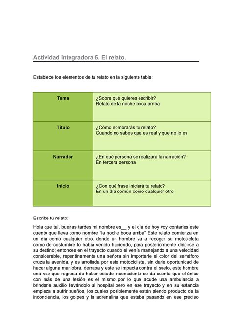 Modulo 2 S3 Ai5 Actividad Integradora 5 El Relato Establece Los