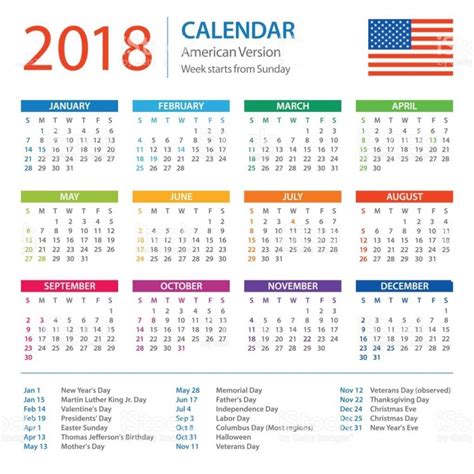 2018 Calendar Usa With Holidays