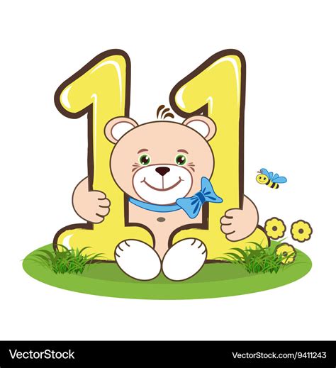 The Number Eleven And Jolly Bear Royalty Free Vector Image