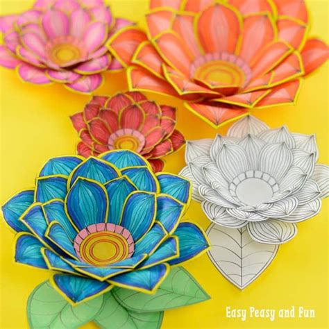 Paper Craft Flowers 3d Coloring Pages Easy Peasy And Fun