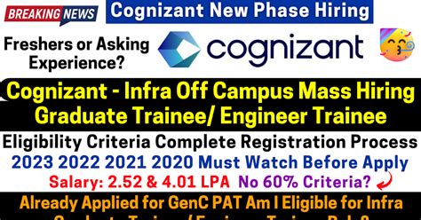 Cognizant Infra Off Campus Freshers Bulk Hiring Graduate Trainee