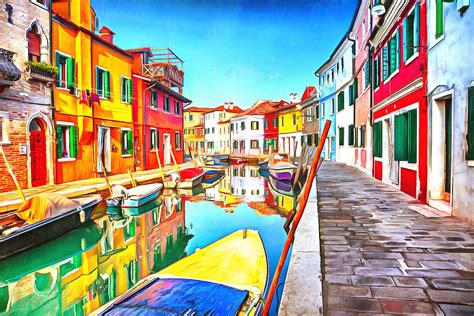 Venice Burano Italy Watercolor Painting Acrylic Oil Landscape Etsy