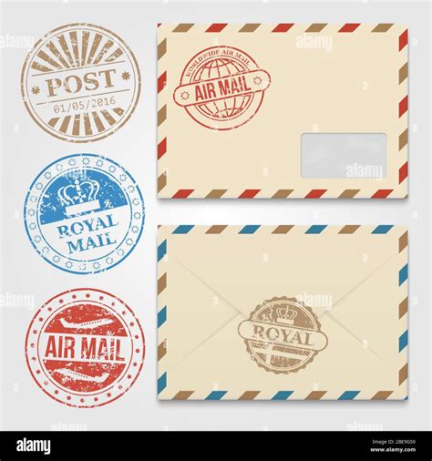 Vintage Envelopes Template With Grunge Postal Stamps Envelope With