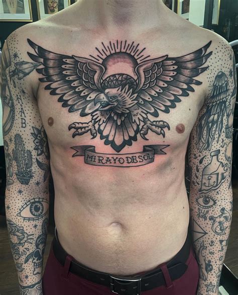 American Traditional Wolf Chest Tattoo