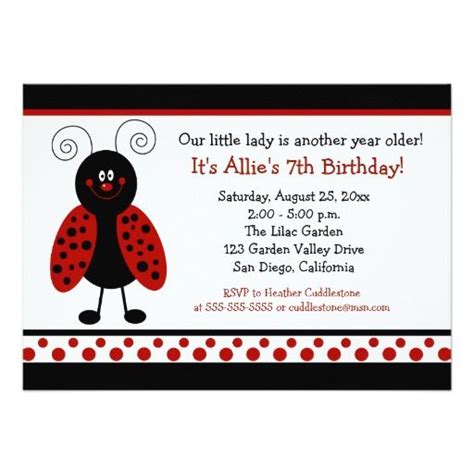 Ladybug Lovebug Birthday Party 5x7 Invitation Birthday Birthday