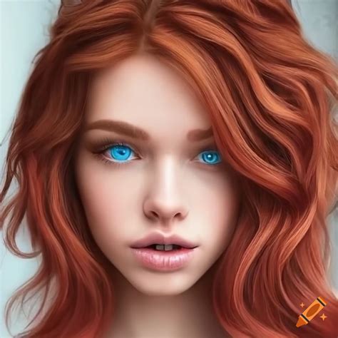 Hyperrealistic Portrait Of A Person With Red Hair And Blue Eyes On Craiyon