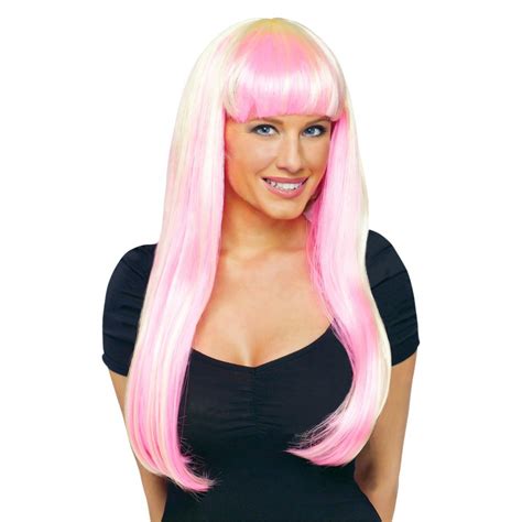 Natural Costume Wig Neon Pink Womens Multi Colored Wigs Long