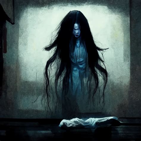 Crawling Ghost Woman Horror Juon Sadako Midjourney Openart