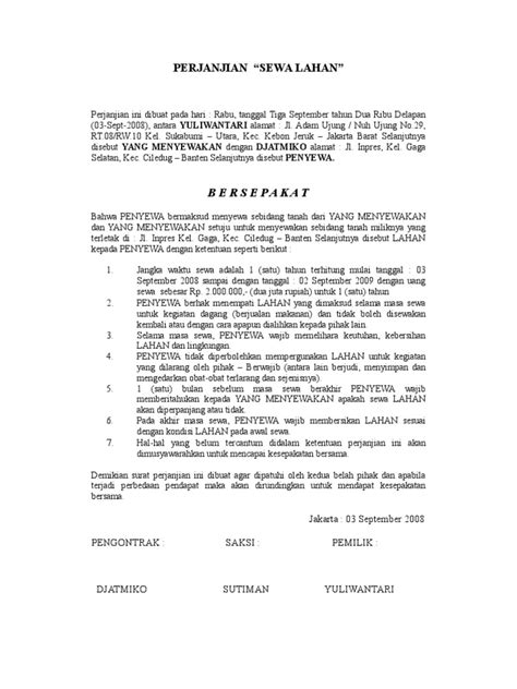 Detail Surat Perjanjian Sewa Lahan Koleksi Nomer 13
