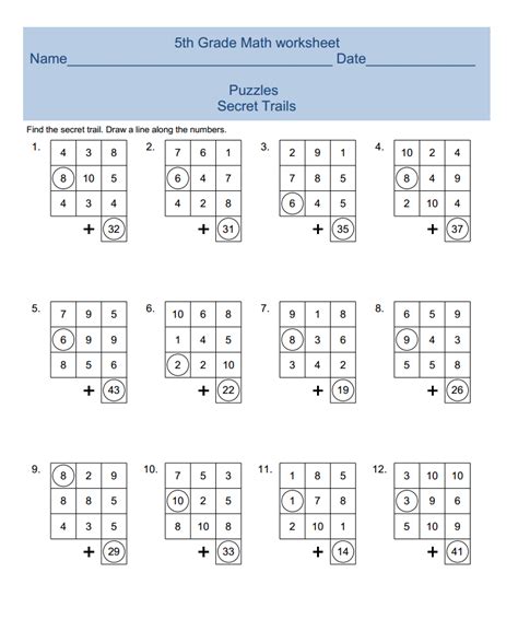 Printable Math Games For 5th Graders