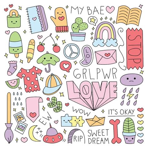Premium Vector Various Cute Things In Doodle Style Vector Illustration