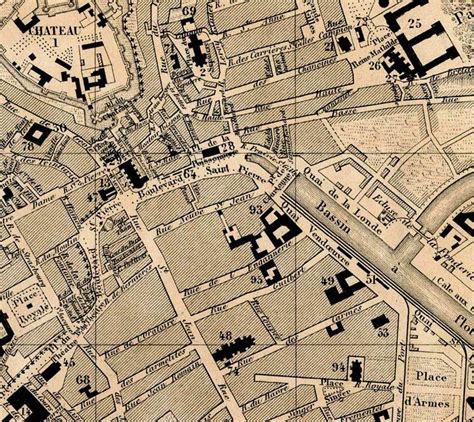 Beautiful Map Of Caen France From 1875 Full Name Plan De La