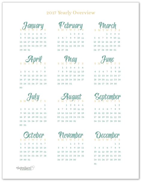 Best Free 2017 Year At A Glance Calendars Home Printables
