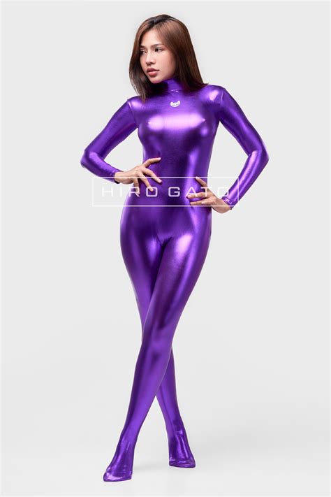 Hiro Gato Inc Shiny Metallic Spandex Catsuit Purple