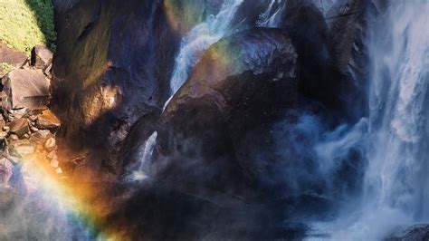 Download Wallpaper 1920x1080 Waterfall Rainbow Aerial