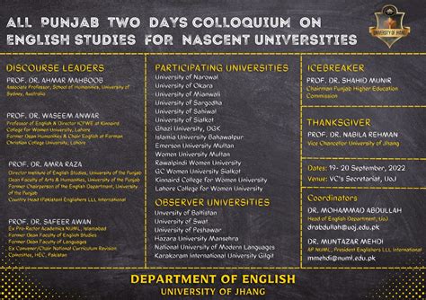 Department Of English English Colloquium University Of Jhang